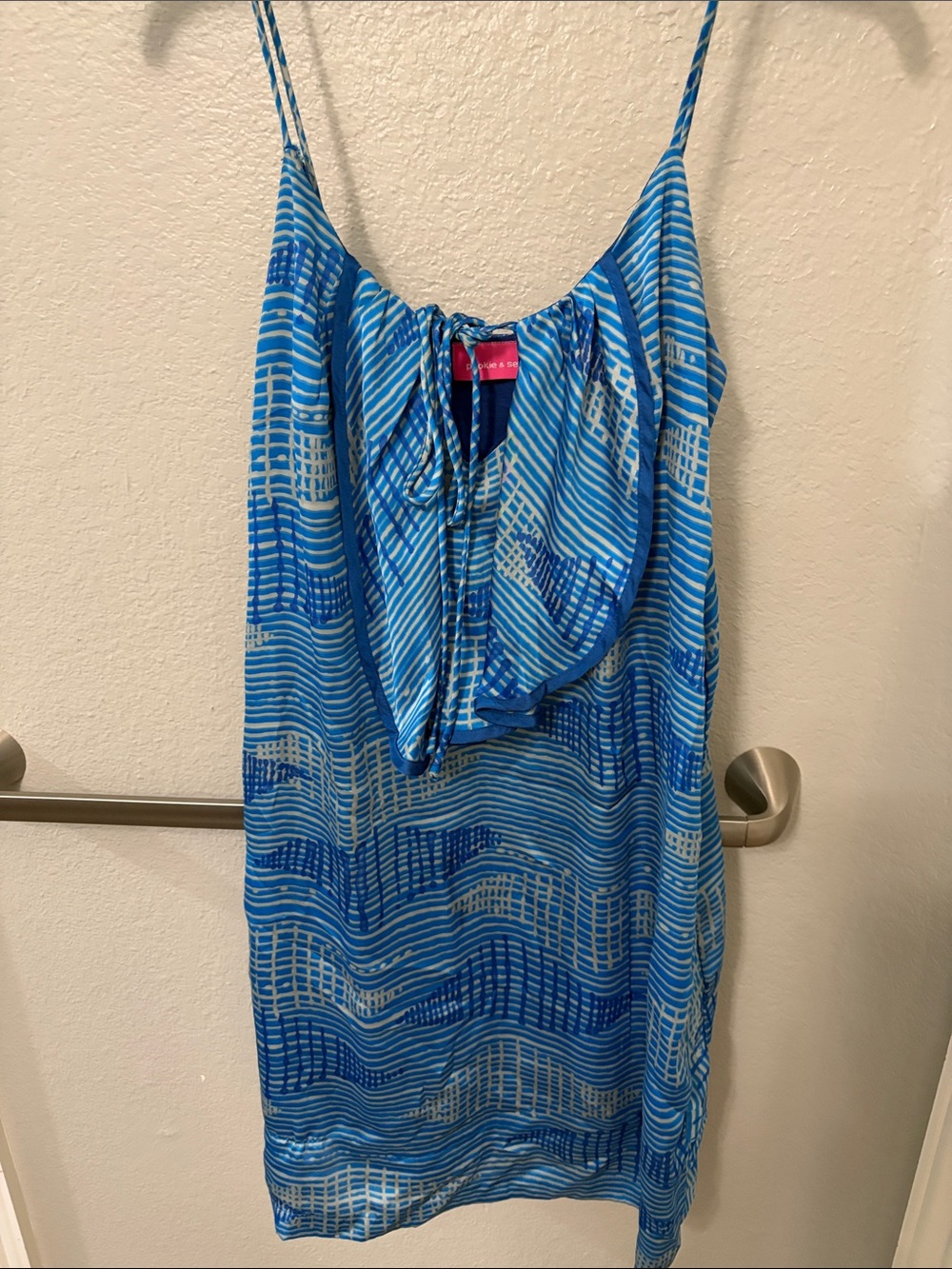 Blue Wave Print Tie-Front Mini Dress